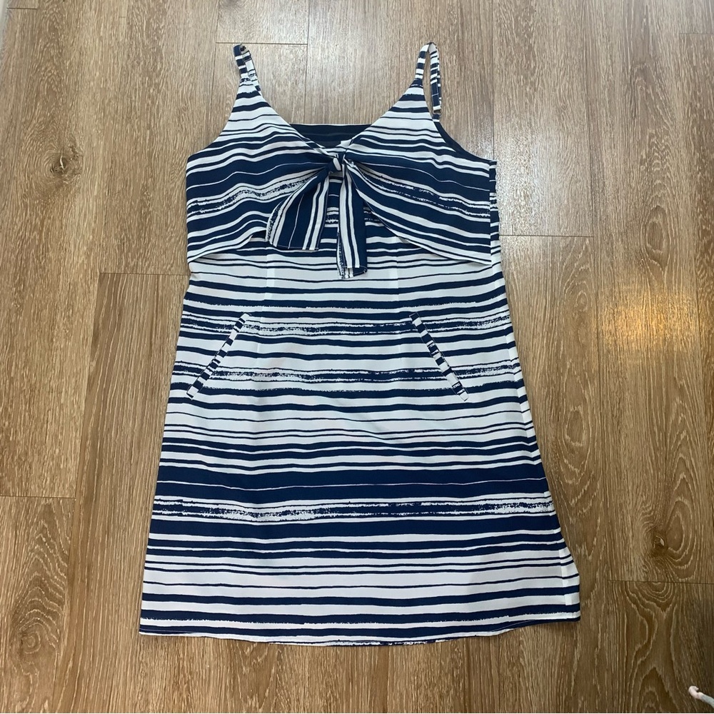 CAbi Navy and White Striped Tie-Front Mini Dress size L